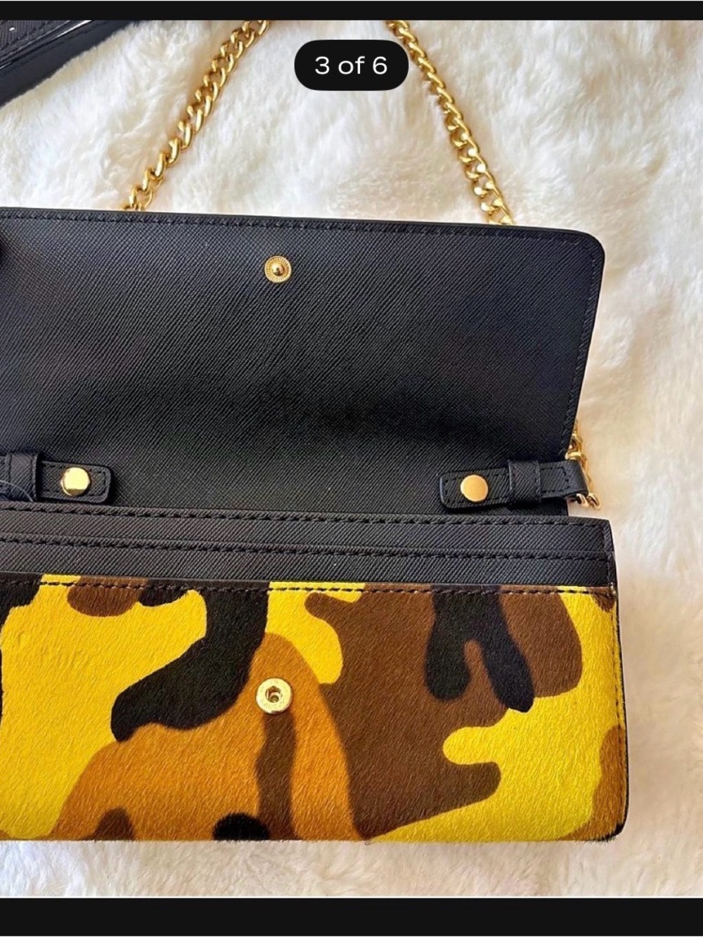Yellow & Brown Camo Chain Crossbody Bag / Clutch - Picture 3 of 6